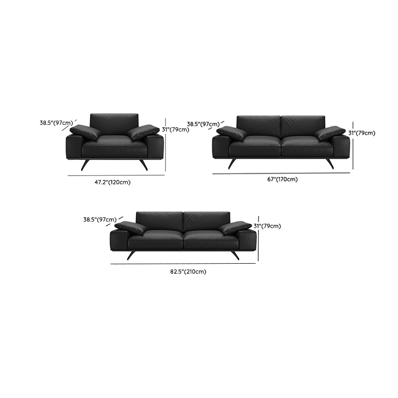 Leather Sofa in Black Stain Resistant Living Room Seating with Pillows