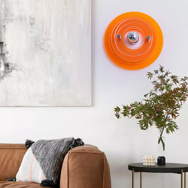 Round Multi Color Wall Mounted Fixture Acrylic & Iron 1 - Light Modern Wall Sconce