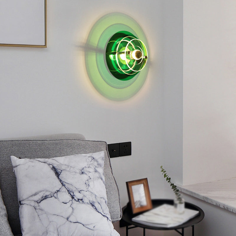 Round Multi Color Wall Mounted Fixture Acrylic & Iron 1 - Light Modern Wall Sconce