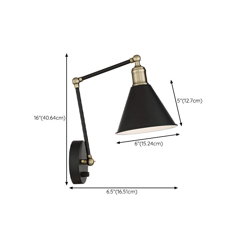 Black Modern Wall Sconce Cone Shape Wall Light with Metal Shade for Bedroom