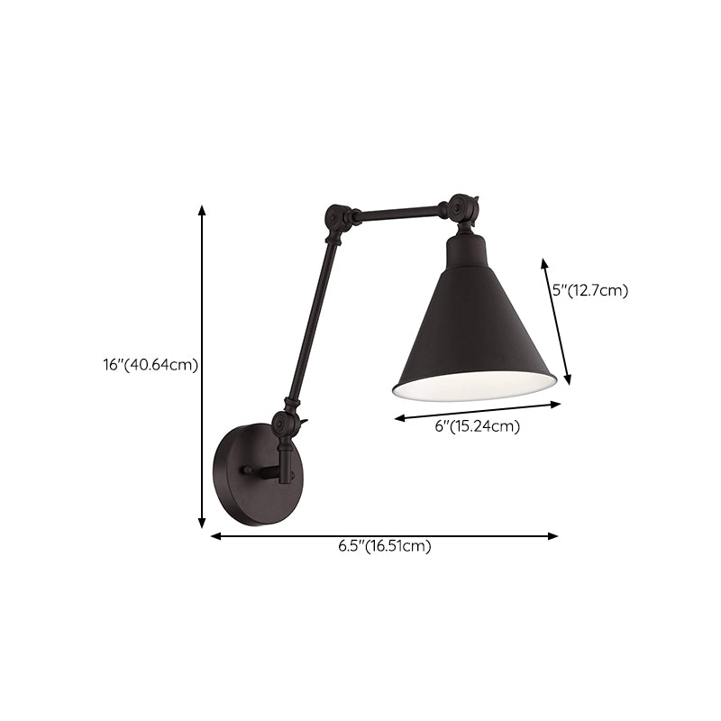 Black Modern Wall Sconce Cone Shape Wall Light with Metal Shade for Bedroom