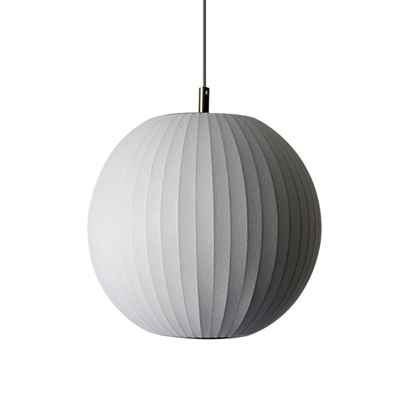 White Sphere Ceiling Pendant Minimalist Single 12"/16" Wide Fabric Hanging Light Fixture for Dining Room