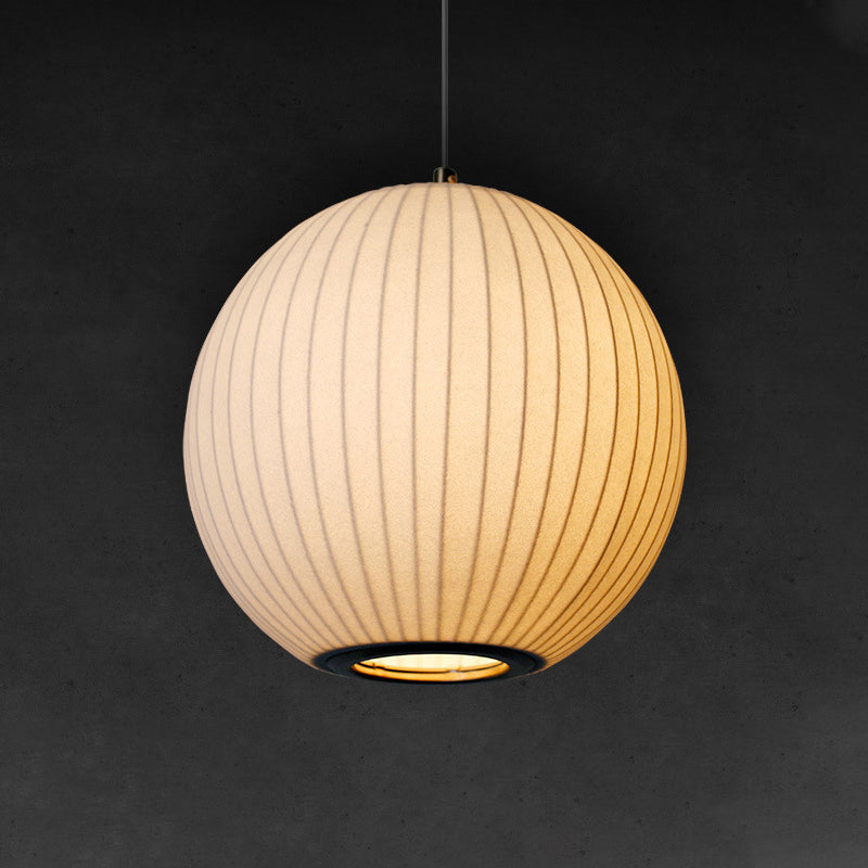 White Sphere Ceiling Pendant Minimalist Single 12"/16" Wide Fabric Hanging Light Fixture for Dining Room