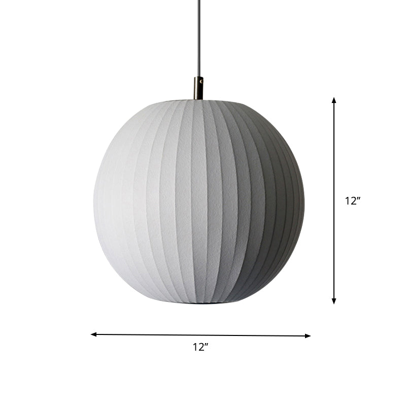 White Sphere Ceiling Pendant Minimalist Single 12"/16" Wide Fabric Hanging Light Fixture for Dining Room