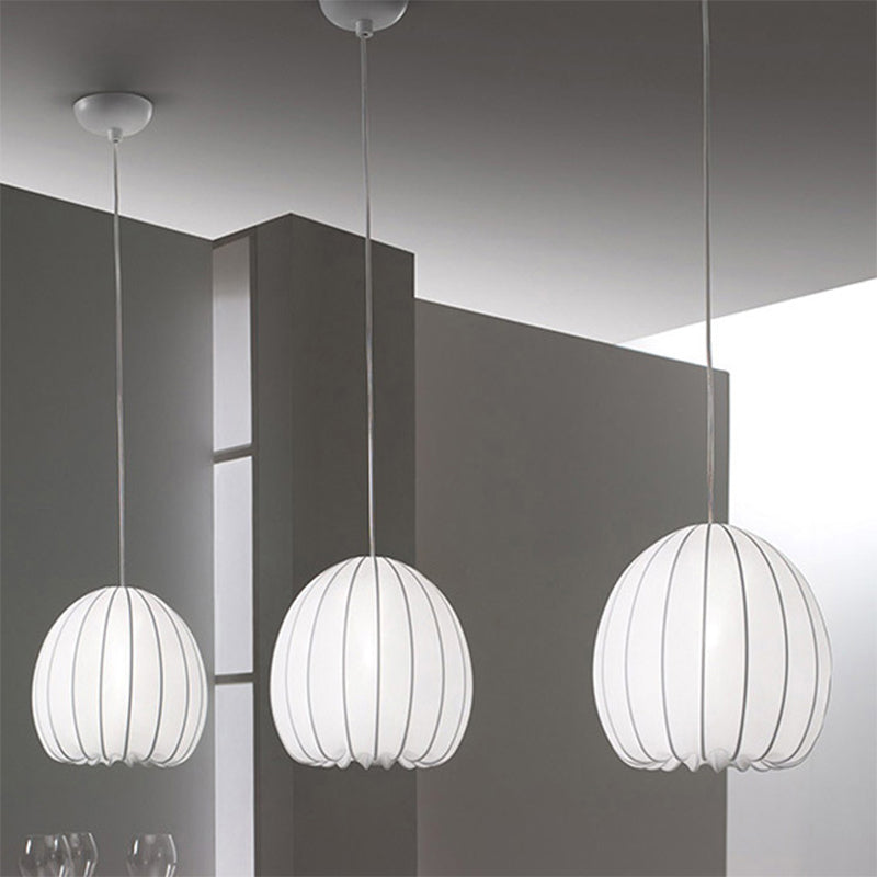 Hemisphere Drop Pendant Simple Fabric 1-Light White Hanging Ceiling Light over Table