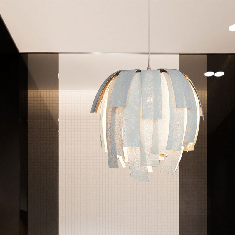 Fabric Sphere-Like Pendant Lamp Contemporary 1 Bulb White Hanging Light with Fringe