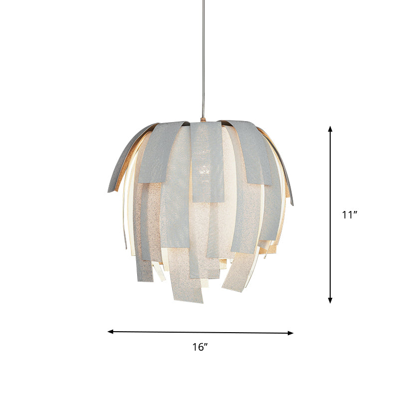 Fabric Sphere-Like Pendant Lamp Contemporary 1 Bulb White Hanging Light with Fringe