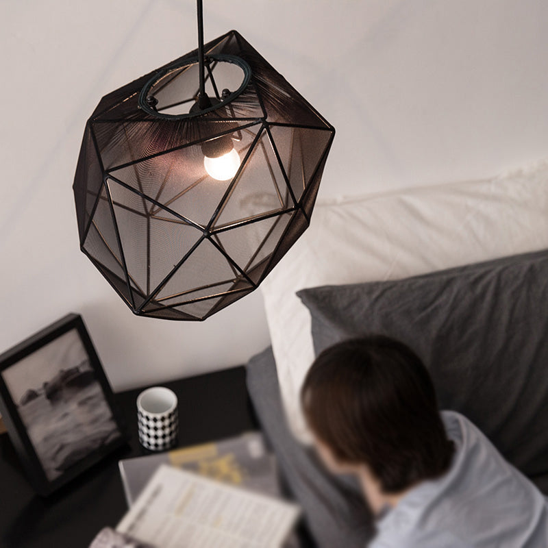 Geometric Bedroom Hanging Pendant Fabric Single Modern Suspended Lighting Fixture in Black/White