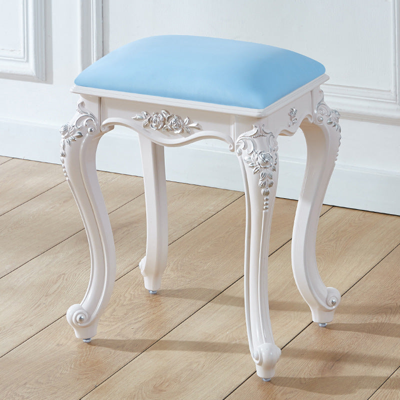 Glam Pouf Ottoman Faux Leather Solid Color Water Resistant Carving Rectangle Pouf