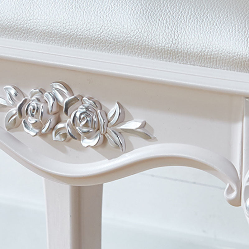 Glam Pouf Ottoman Faux Leather Solid Color Water Resistant Carving Rectangle Pouf