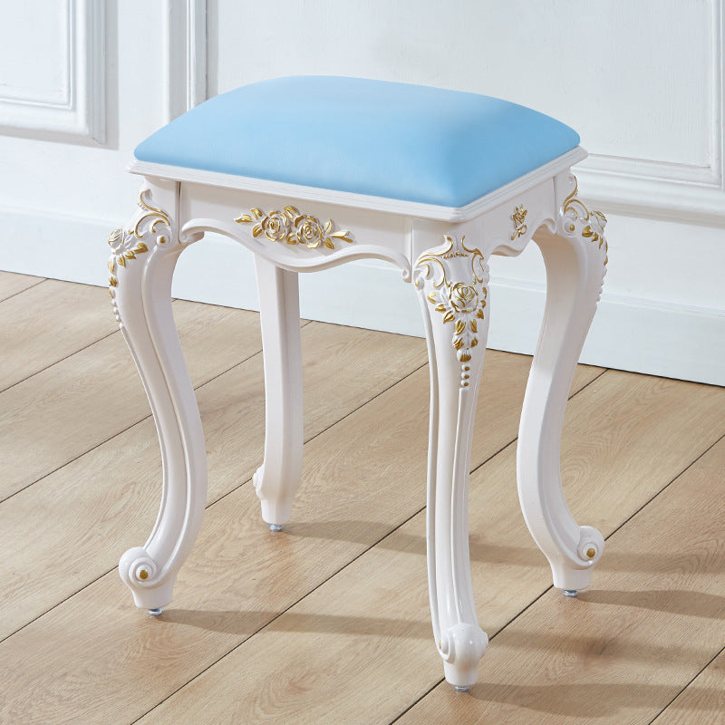 Glam Pouf Ottoman Faux Leather Solid Color Water Resistant Carving Rectangle Pouf