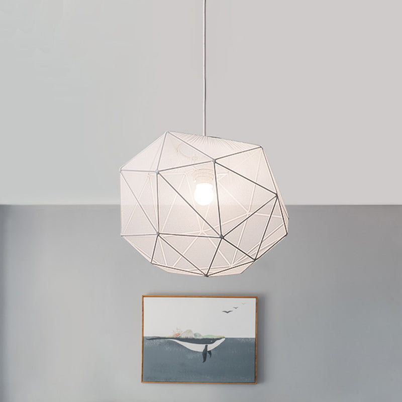 Geometric Bedroom Hanging Pendant Fabric Single Modern Suspended Lighting Fixture in Black/White