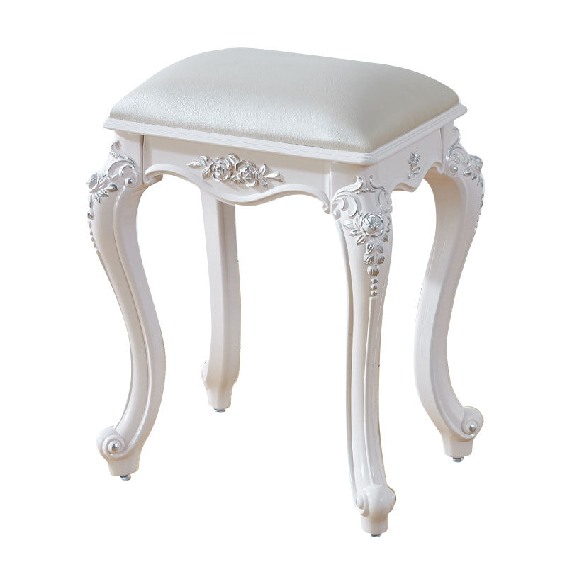 Glam Pouf Ottoman Faux Leather Solid Color Water Resistant Carving Rectangle Pouf