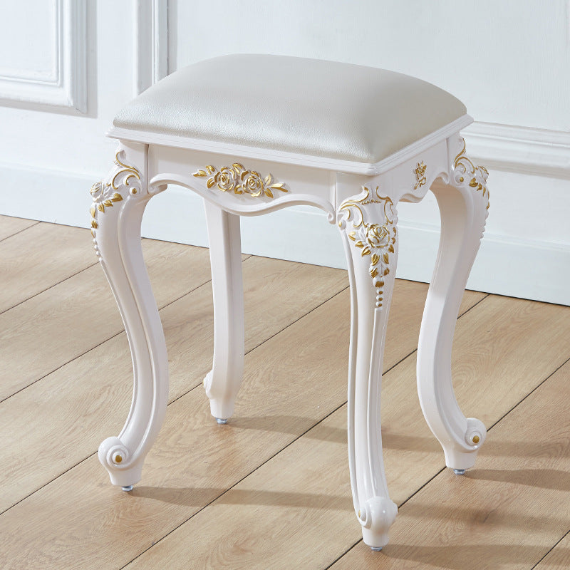 Glam Pouf Ottoman Faux Leather Solid Color Water Resistant Carving Rectangle Pouf