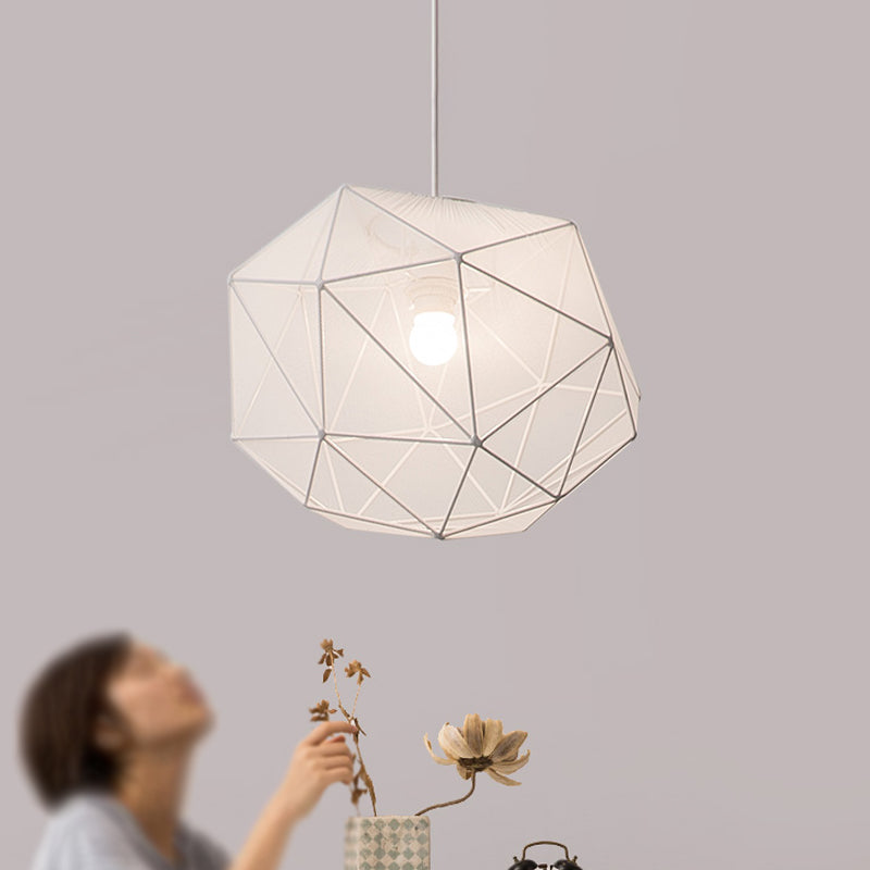 Geometric Bedroom Hanging Pendant Fabric Single Modern Suspended Lighting Fixture in Black/White