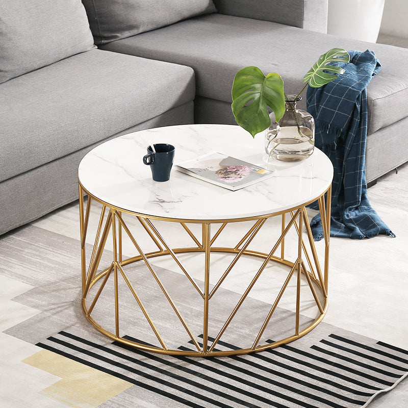 Frame Glam Cocktail Table Stone Round Nesting Coffee Table Set