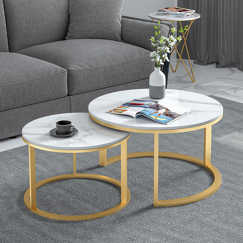 Frame Glam Cocktail Table Stone Round Nesting Coffee Table Set