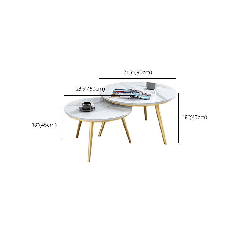 Frame Glam Cocktail Table Stone Round Nesting Coffee Table Set