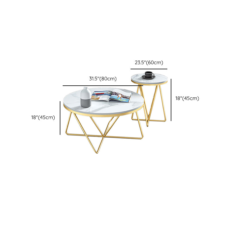 Frame Glam Cocktail Table Stone Round Nesting Coffee Table Set