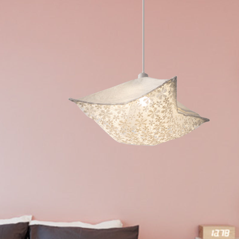 Modern Style Cushion Hanging Lamp Patterned Fabric 1 Bulb Living Room Pendant Ceiling Light in Light-Purple/White/Green
