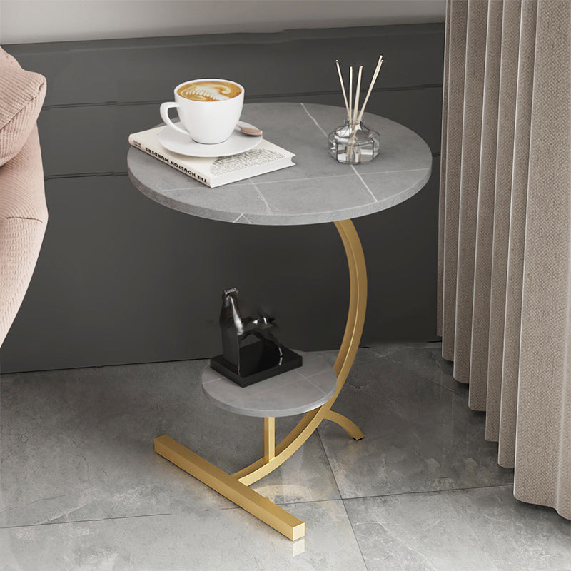 Minimalism Slate and Metal Single Coffee Table Frame Round Glam Coffee Table