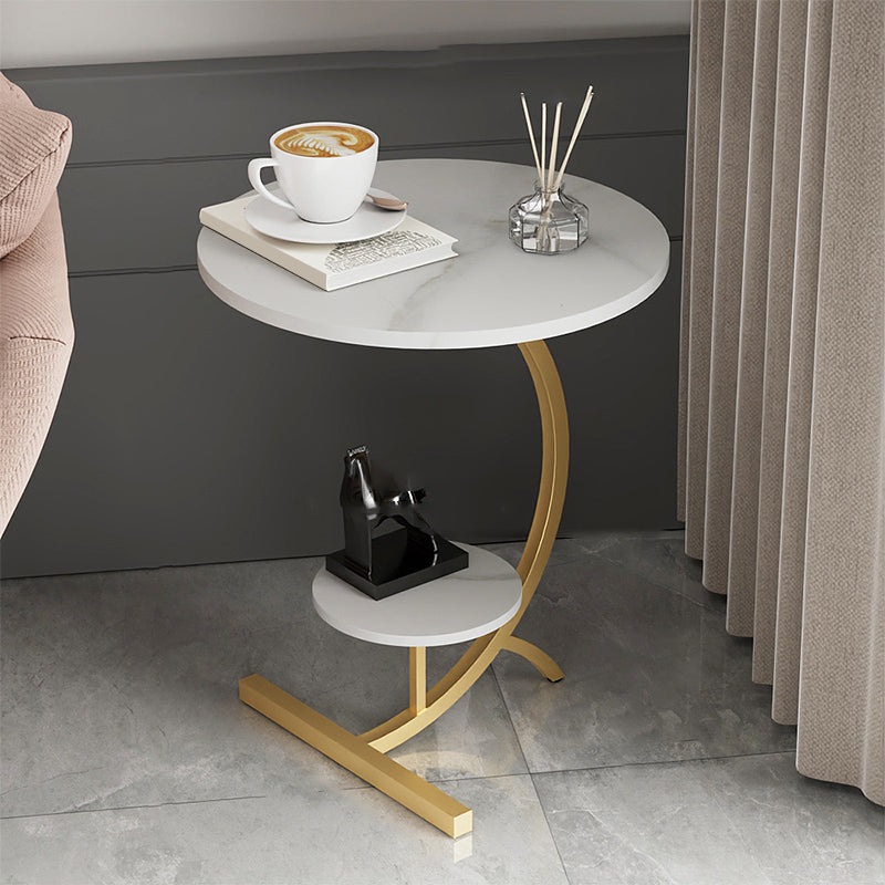 Minimalism Slate and Metal Single Coffee Table Frame Round Glam Coffee Table