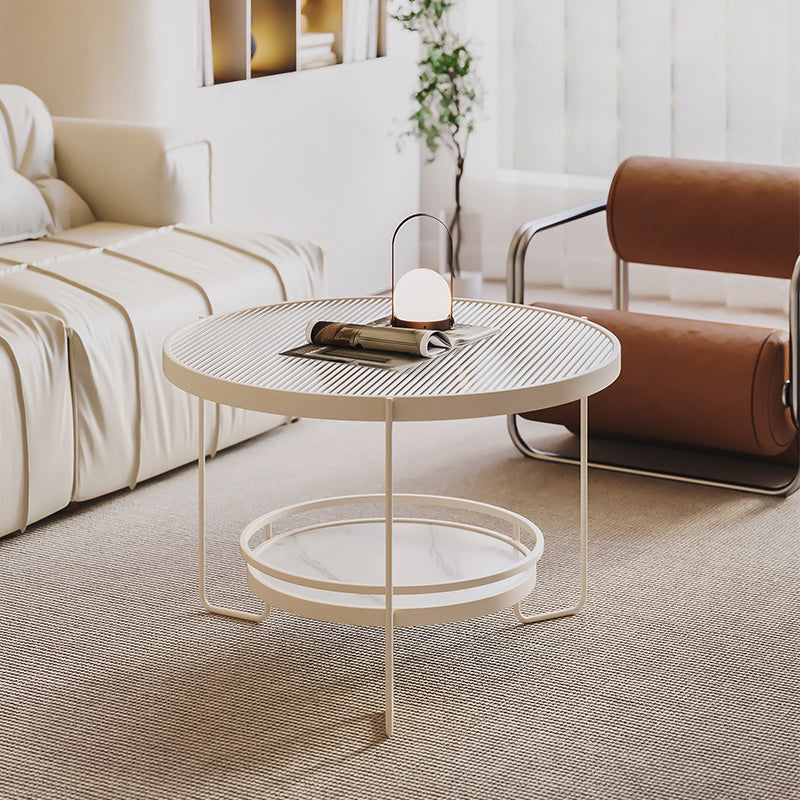 Minimalism Glass Top Coffee Table Round Metal Frame Cocktail Table