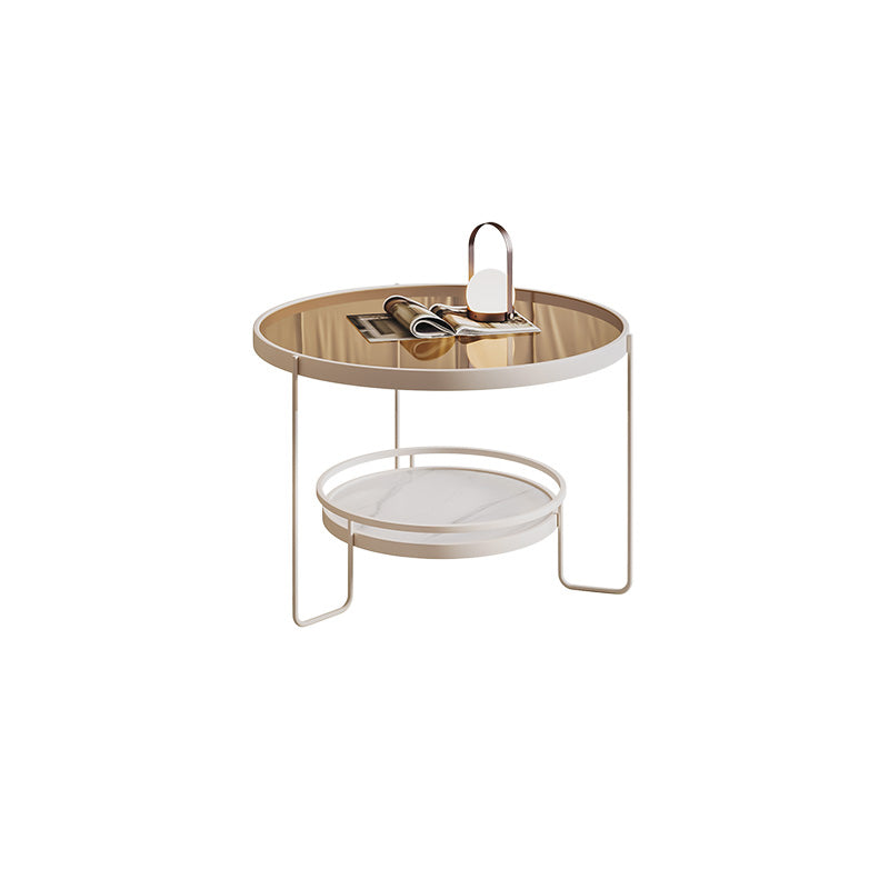 Minimalism Glass Top Coffee Table Round Metal Frame Cocktail Table