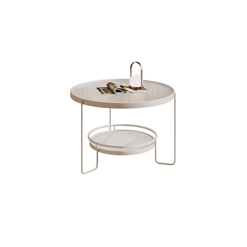 Minimalism Glass Top Coffee Table Round Metal Frame Cocktail Table