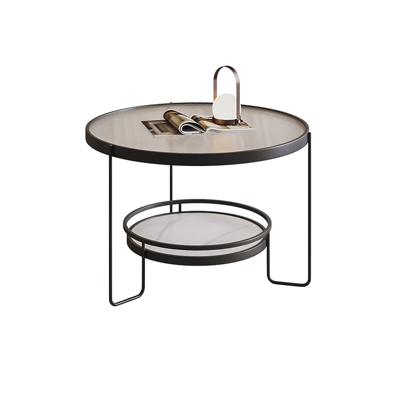Minimalism Glass Top Coffee Table Round Metal Frame Cocktail Table