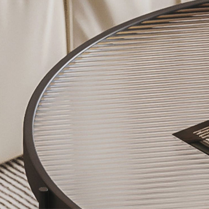 Minimalism Glass Top Coffee Table Round Metal Frame Cocktail Table
