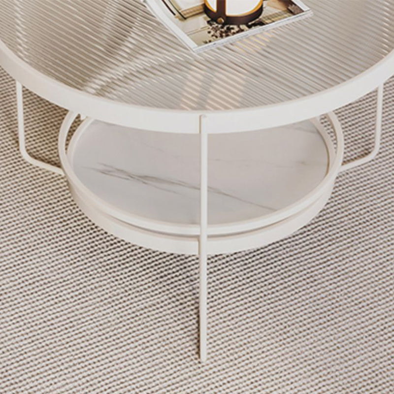 Minimalism Glass Top Coffee Table Round Metal Frame Cocktail Table