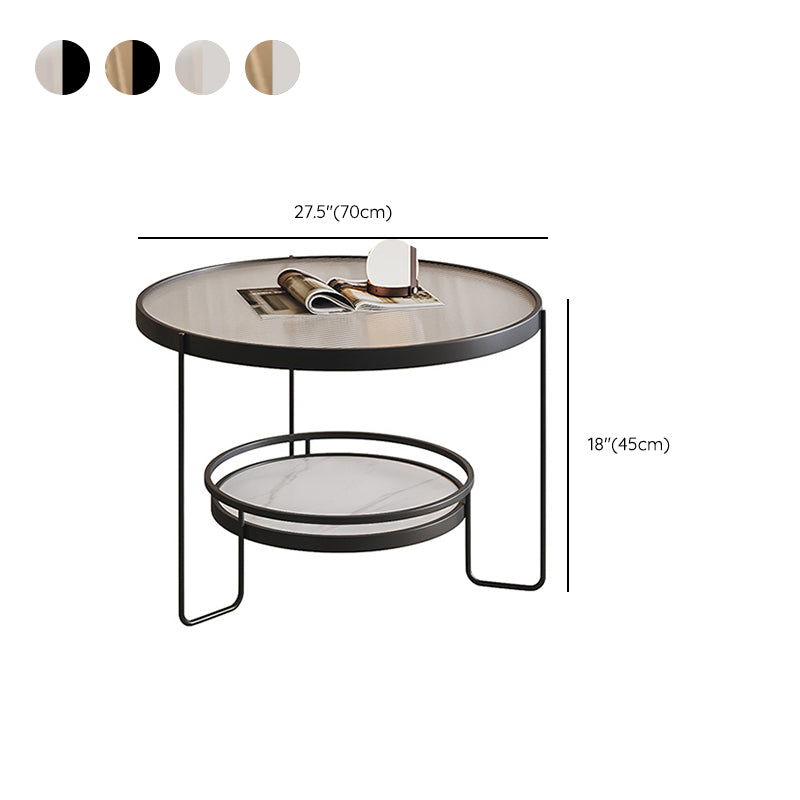 Minimalism Glass Top Coffee Table Round Metal Frame Cocktail Table