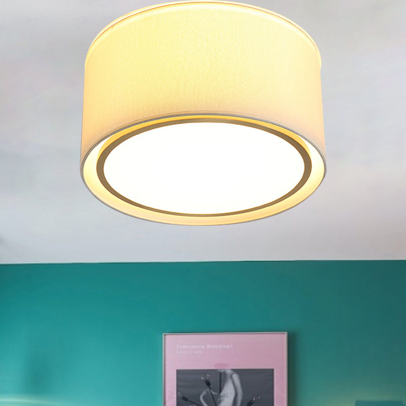 2-Shade Drum Fabric Ceiling Flush Modern 4 Lights White Flush Mount Lighting Fixture for Bedroom