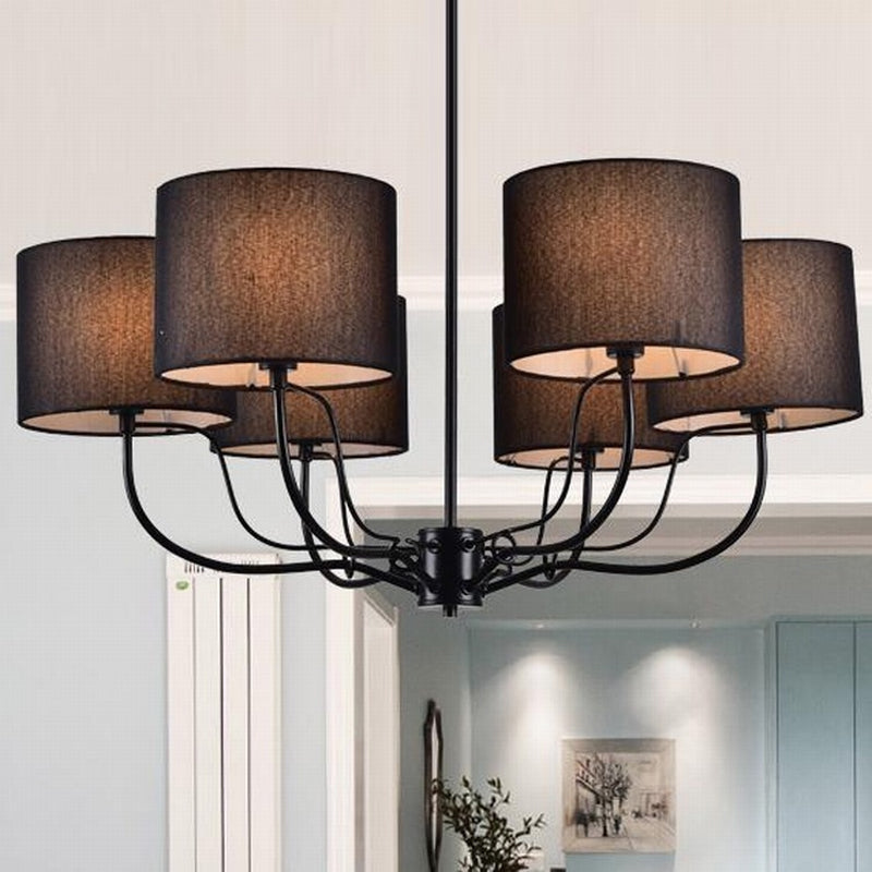 Plafonnier baril noir/blanc modernisme 3/6 ampoules lustre Semi-encastré en tissu pour salon