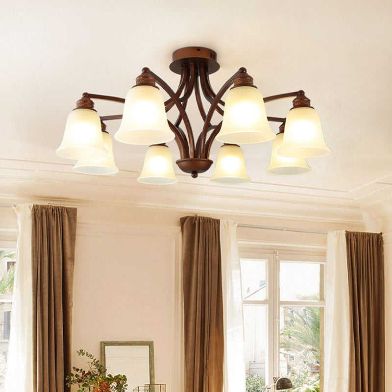 American Style Ceiling Light Bell Shape Ceiling Lamp with Glass Shade for Bedroom