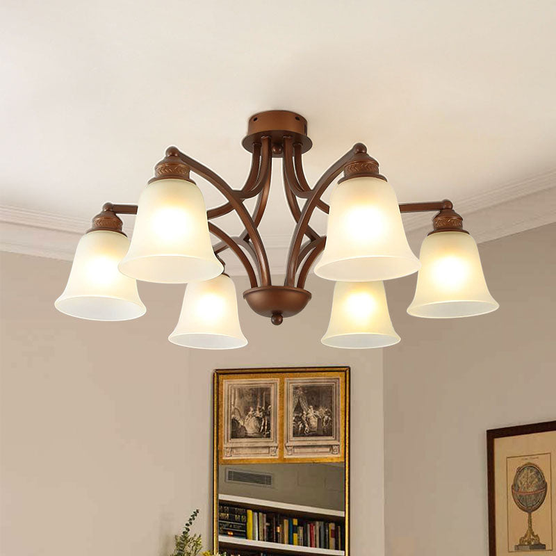 American Style Ceiling Light Bell Shape Ceiling Lamp with Glass Shade for Bedroom