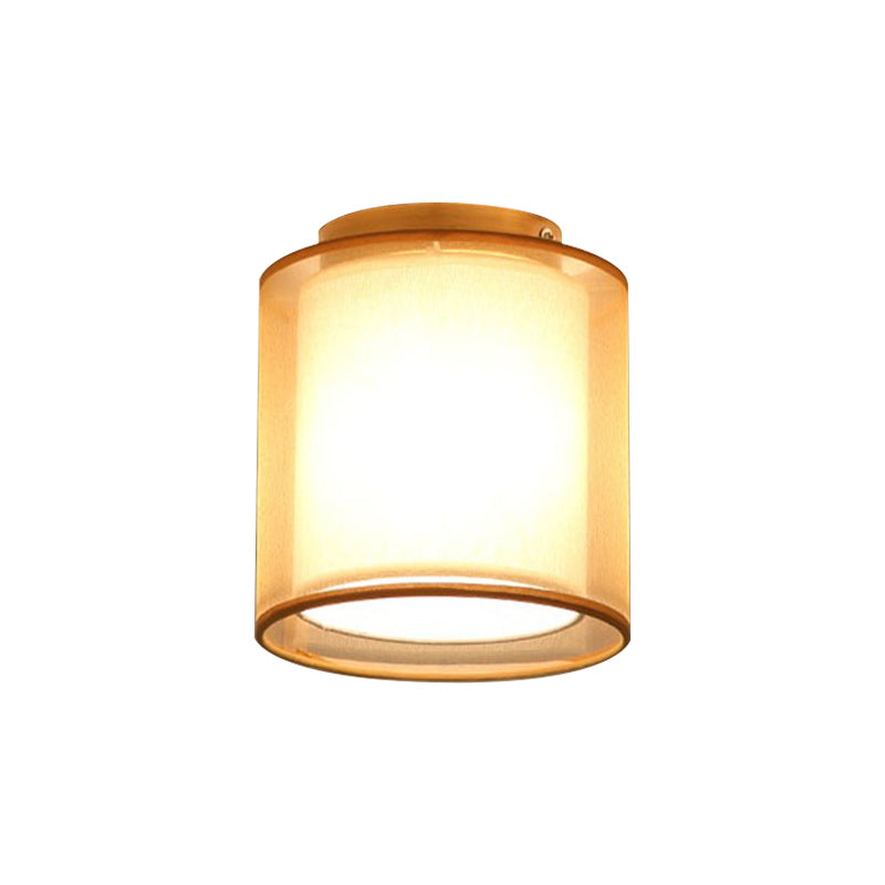 Simple 1 Light Ceiling Lighting Brass Dual Square/Cylinder Mini Flushmount Lighting with Fabric Shade