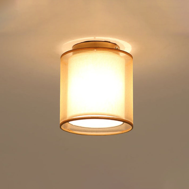 Simple 1 Light Ceiling Lighting Brass Dual Square/Cylinder Mini Flushmount Lighting with Fabric Shade