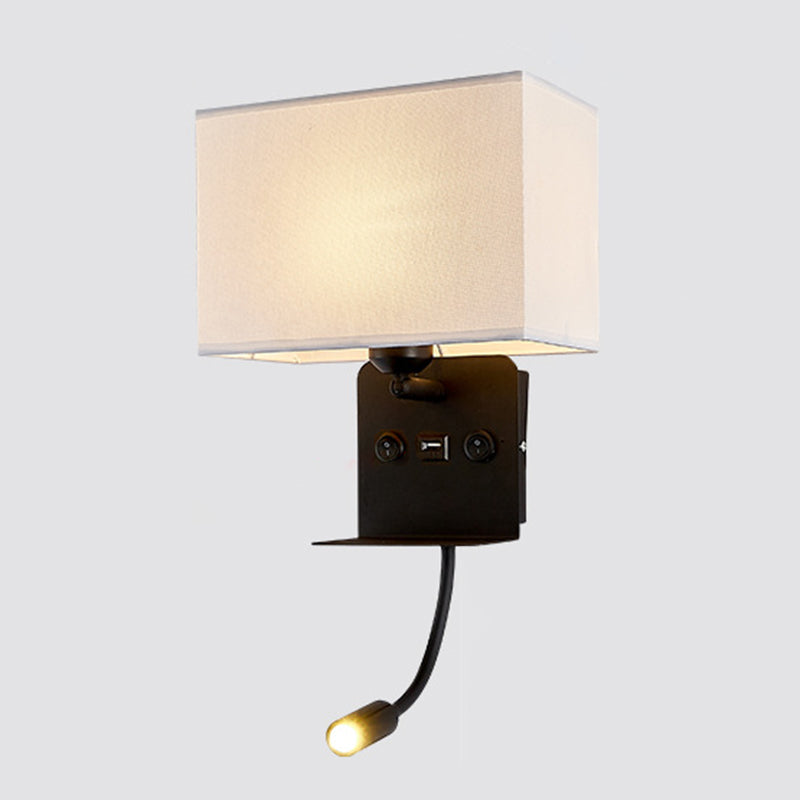 Metal Adjustable Modern Wall Sconce Rectangle Shape Wall Light with Fabric Shade for Study