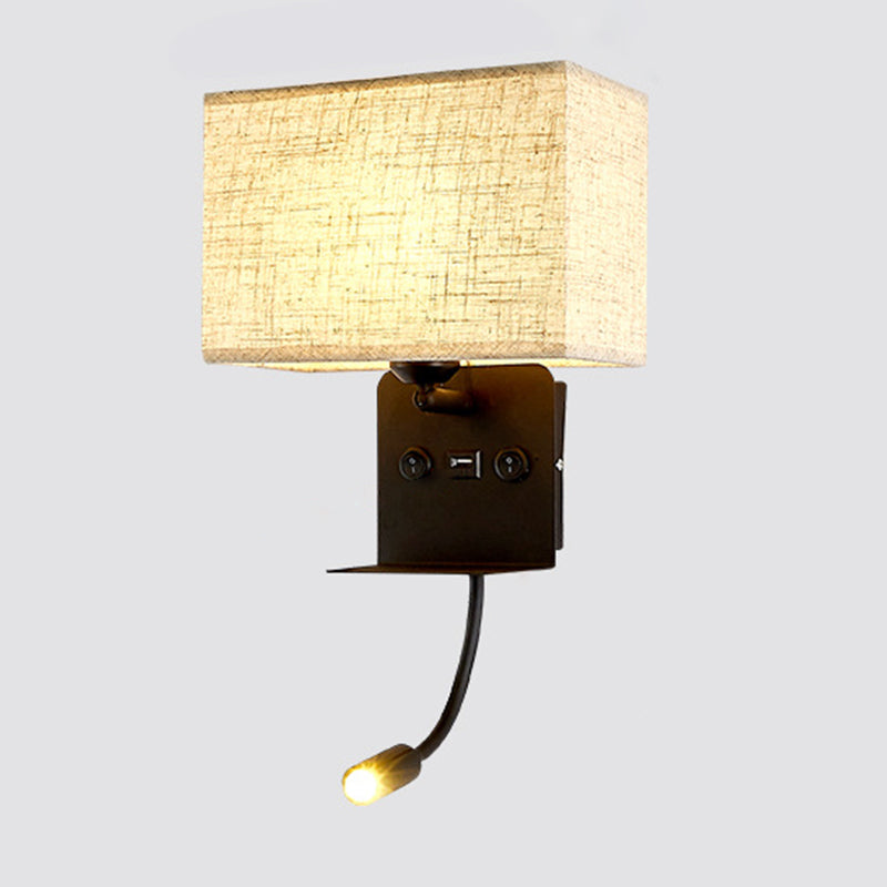 Metal Adjustable Modern Wall Sconce Rectangle Shape Wall Light with Fabric Shade for Study