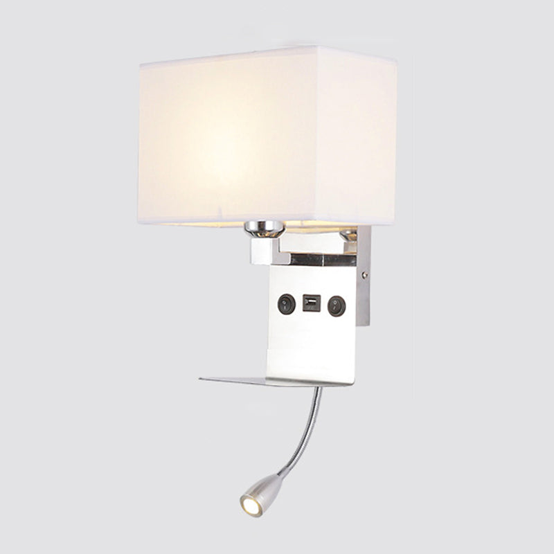 Modern Adjustable Metal Wall Sconce Rectangle Shape Wall Light with Fabric Shade for Study