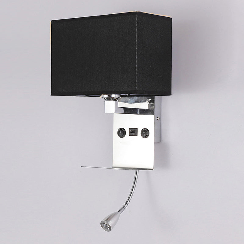 Modern Adjustable Metal Wall Sconce Rectangle Shape Wall Light with Fabric Shade for Study