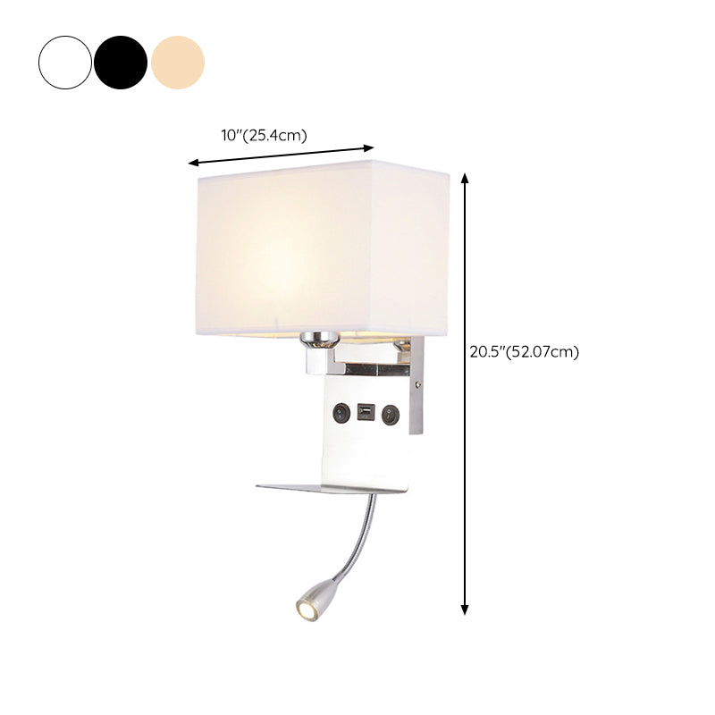 Modern Adjustable Metal Wall Sconce Rectangle Shape Wall Light with Fabric Shade for Study