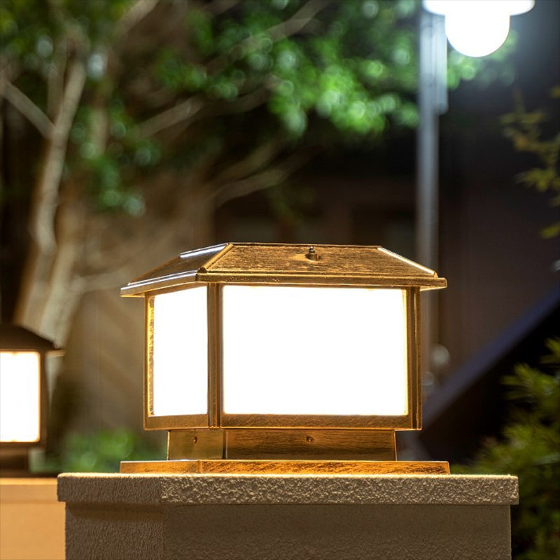 Rectangle Shape Metal Outdoor Lamp Modern Style 1-Light Solar Pillar Light