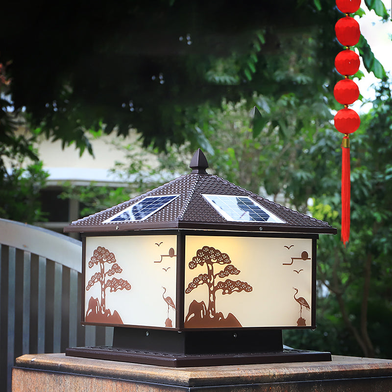 Square Shape Metal Outdoor Lamp Modern Style 1 Light Solar Pillar Lights