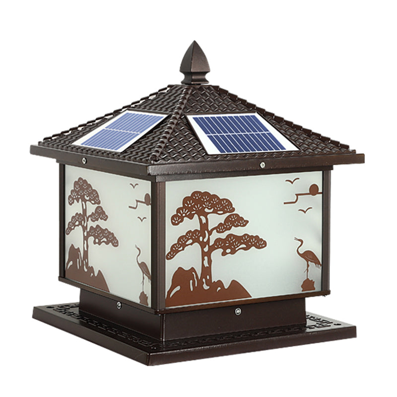 Square Shape Metal Outdoor Lamp Modern Style 1 Light Solar Pillar Lights