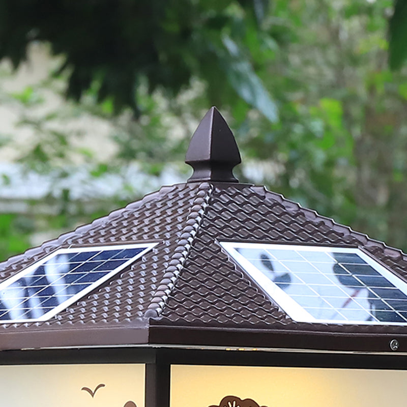 Square Shape Metal Outdoor Lamp Modern Style 1 Light Solar Pillar Lights
