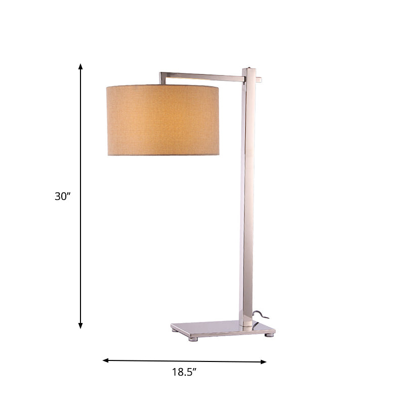 Fabric Short Cylinder Night Lamp Modern Style 1 Head Brown Table Lighting with Tall Steel Stand