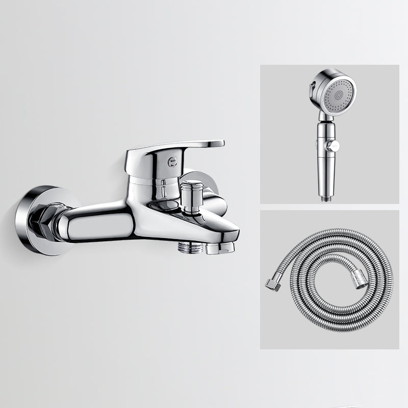 Low Arc Tub Faucet Hose Wall Mounted Single Lever Handle Tub Filler with Handshower